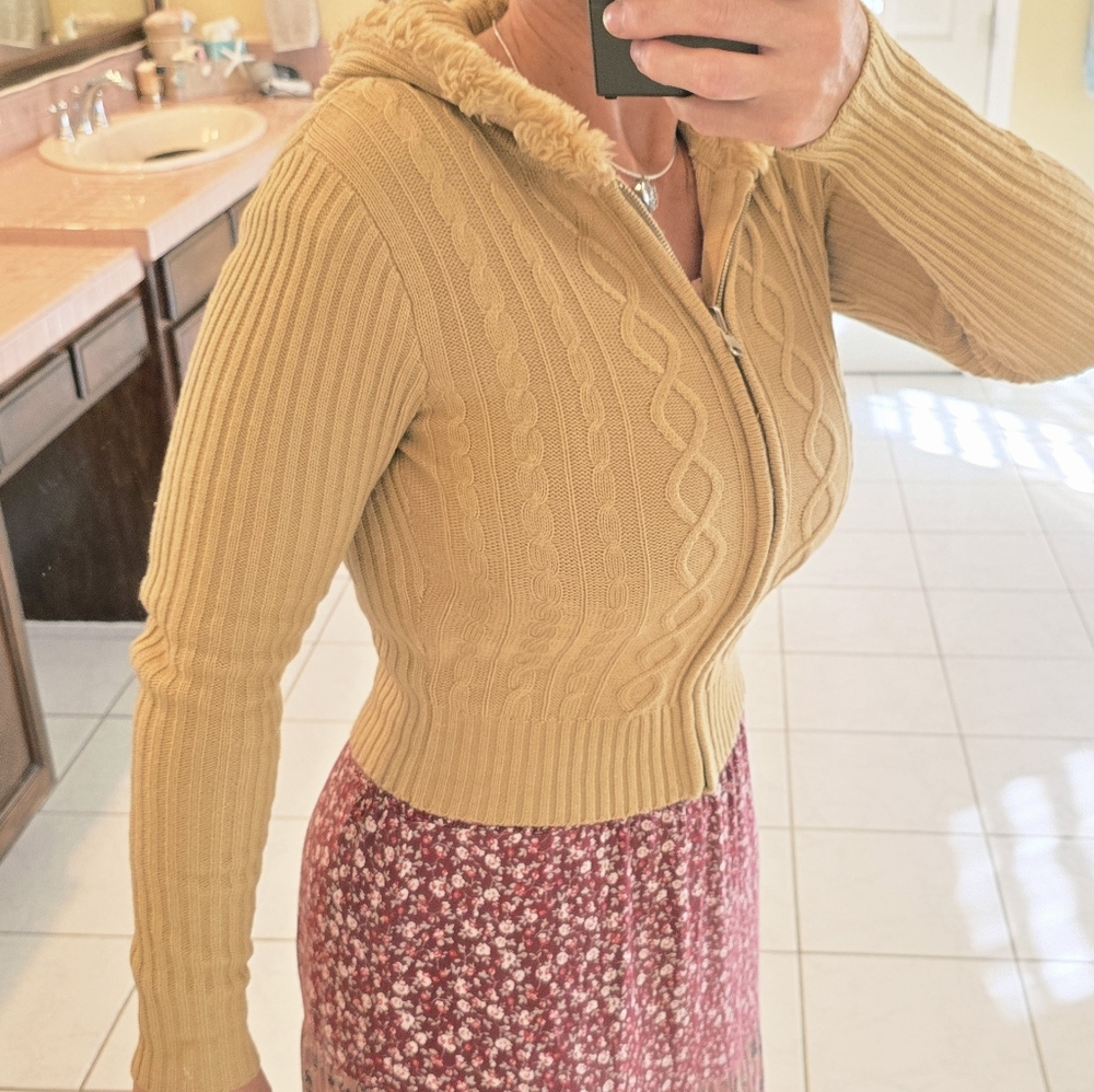 Finesse Mustard Hooded Cable Knit Cardigan